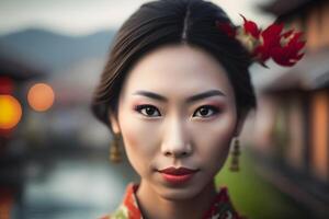 mooi Aziatisch Chinese vrouw portret. neurale netwerk ai gegenereerd foto