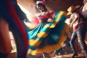 danser doet mee Bij de cinco de mayo festival in beweging. neurale netwerk ai gegenereerd foto