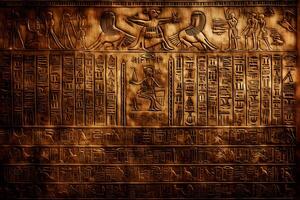 oude Egyptische tekeningen en hiërogliefen Aan de muur in de tempel. neurale netwerk ai gegenereerd foto