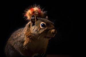 schattig eekhoorn in een Kerstmis hoed. neurale netwerk ai gegenereerd foto