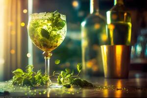 mojito cocktail Aan de achtergrond van de bar. neurale netwerk ai gegenereerd foto