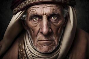 portret van een wijs moslim oud Mens. neurale netwerk ai gegenereerd foto