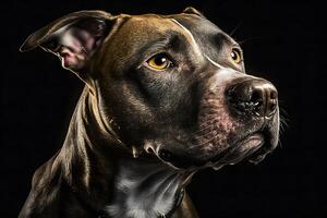 pitbull hond portret Aan zwart achtergrond. neurale netwerk ai gegenereerd foto