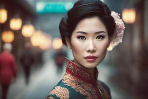 mooi Aziatisch Chinese vrouw portret. neurale netwerk ai gegenereerd foto