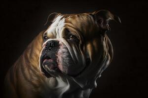 portret van een oud Engels bulldog Aan een zwart achtergrond. neurale netwerk ai gegenereerd foto