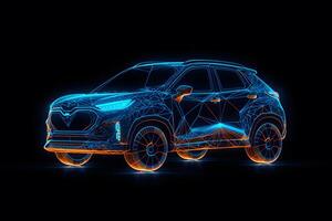 auto van de toekomst hologram neon Aan een zwart achtergrond. neurale netwerk ai gegenereerd foto