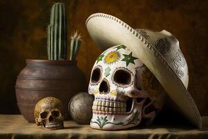 halloween dia de los Muertos viering met suiker schedel. neurale netwerk ai gegenereerd foto