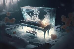 fee magie piano met bloemen bevroren in ijs. neurale netwerk ai gegenereerd kunst foto