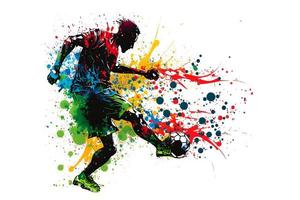 Amerikaans voetbal voetbal speler in actie met regenboog waterverf plons. geïsoleerd wit achtergrond. neurale netwerk gegenereerd kunst foto