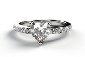 hartzeer diamant solitaire ring Aan wit achtergrond met 3d weergave. ai gegenereerd foto