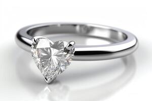 hartzeer diamant solitaire ring Aan wit achtergrond met 3d weergave. ai gegenereerd foto