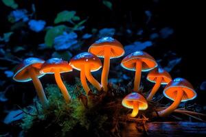 fluorescerend champignons mystiek gespot. ai gegenereerd foto
