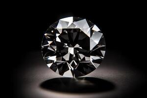 ronde besnoeiing diamant Aan glanzend zwart achtergrond met schaduwen ai gegenereerd foto