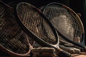 tennis uitrusting rackets. ai gegenereerd foto