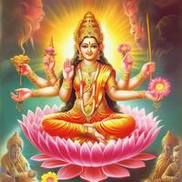 maha lakshmi afbeeldingen downloaden mah laxmi godin Aan lotus afbeeldingen generatief ai foto