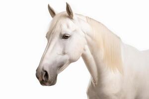 beeld van albino paard geïsoleerd Aan wit achtergrond generatief ai foto
