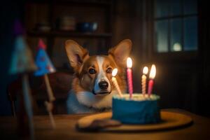 hond net zo chef werken moeilijk Bij een kleurrijk taart generatief ai foto