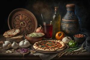 Azerbeidzjan tafel met voedsel illustratie, ai gegenereerd foto