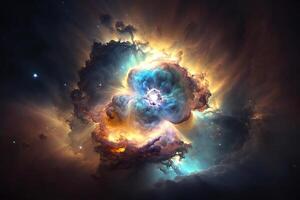 de geboorte van een ster in ruimte, de geboorte en uitbreiding van ruimte, gas- stof wolken van de nevel. foto