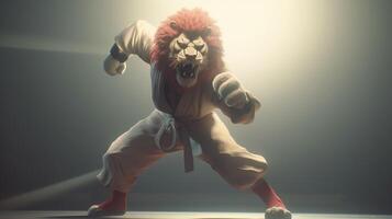 leeuw karate vechter, digitaal kunst illustratie, generatief ai foto