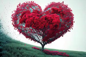 uitstekend digitaal kunst illustratie van rood bloesem boom in hart vorm foto
