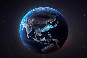 detailopname van blauw aarde tegen lucht Bij nacht. generatief ai foto