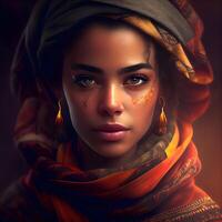 portret van mooi Afrikaanse vrouw met sjaal Aan hoofd. foto