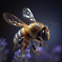 honing bij vlieg in de tuin met bloem en nectar ai generatief foto