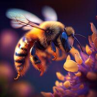 honing bij vlieg in de tuin met bloem en nectar ai generatief foto