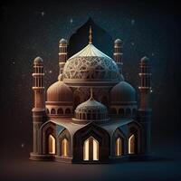 ai gegenereerd Ramadan achtergrond met Islamitisch sier- structureel moskee foto