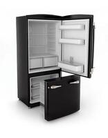 Open koelkast Aan wit achtergrond, gemaakt met generatief ai foto
