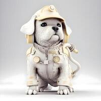 astronaut hond met helm. 3d weergave. wit achtergrond., ai generatief beeld foto