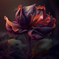 mooi zwart en rood bloem Aan een donker achtergrond, dichtbij omhoog, ai generatief beeld foto