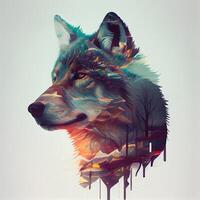 wolf in de Woud. kleurrijk digitaal schilderij van een wolf., ai generatief beeld foto