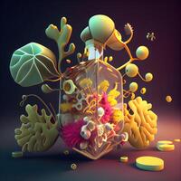 3d illustratie van een abstract achtergrond met een gebied en fruit, ai generatief beeld foto