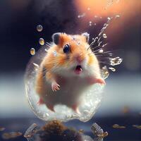 hamster met water druppels in de aquarium. dier in de water., ai generatief beeld foto