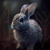 3d renderen van een schattig weinig konijn in de wei., ai generatief beeld foto