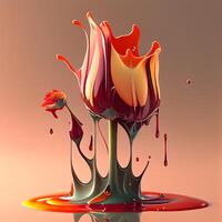 3d illustratie van een kleurrijk verf plons met een bloem in Het., ai generatief beeld foto