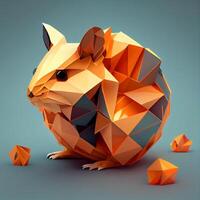 veelhoekige hamster Aan grijs achtergrond. 3d illustratie., ai generatief beeld foto