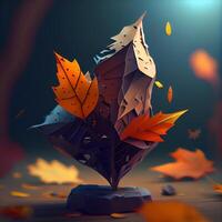 herfst bladeren Aan de zwart achtergrond. 3d geven illustratie., ai generatief beeld foto