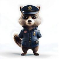 wasbeer in een Politie uniform. 3d illustratie. wit achtergrond., ai generatief beeld foto