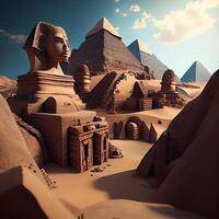 Egyptische sfinx in de woestijn. 3d geven illustratie., ai generatief beeld foto