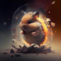 hamster in een glas pot Aan een donker achtergrond. 3d weergave, ai generatief beeld foto