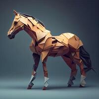 veelhoekige paard gemaakt van papier. 3d geven illustratie., ai generatief beeld foto