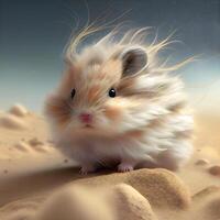 hamster Aan de zand. 3d illustratie. wijnoogst stijl., ai generatief beeld foto