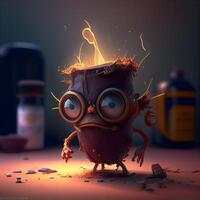 schattig tekenfilm monster met een brandend hoofd. 3d illustratie., ai generatief beeld foto