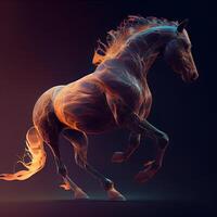 paard rennen in een donker achtergrond. 3d weergave, 3d illustratie., ai generatief beeld foto