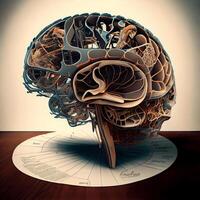 menselijk hersenen met nerveus systeem. 3d illustratie. afgezwakt., ai generatief beeld foto