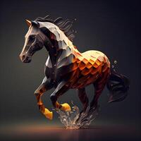 paard rennen Aan een donker achtergrond. 3d weergave, 3d illustratie., ai generatief beeld foto