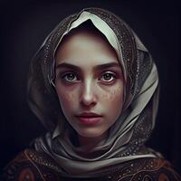 portret van een mooi meisje in een middeleeuws kostuum. fantasie., ai generatief beeld foto